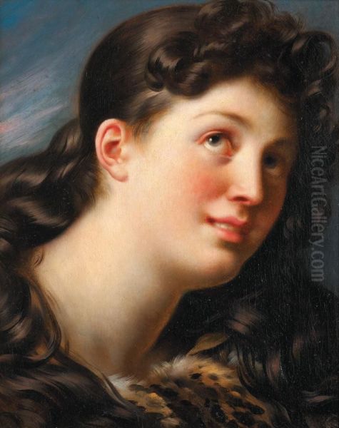 Portrait De Jeune Femme Brune A La Peau De Panthere Oil Painting by Pierre Claude Fr. Delorme