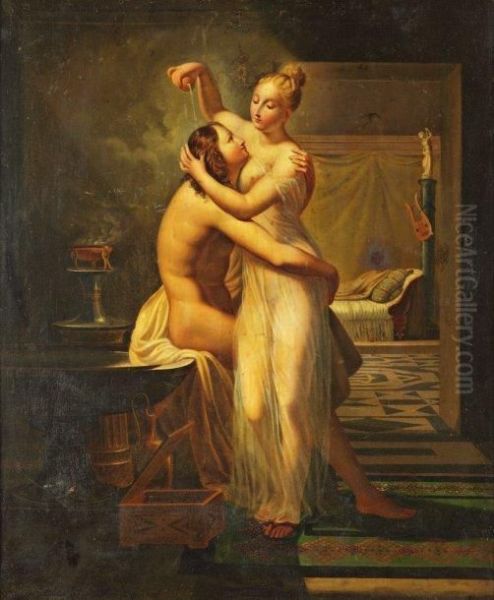 Hero Et Leandre Oil Painting by Pierre Claude Fr. Delorme