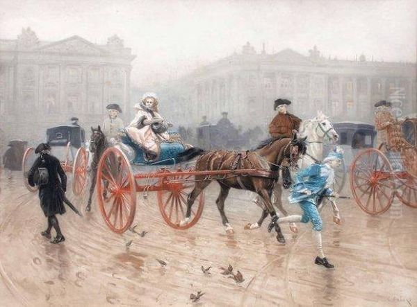 Fiacres Et Caleches, Place De La Concorde Oil Painting by Charles Edouard Edmond Delort