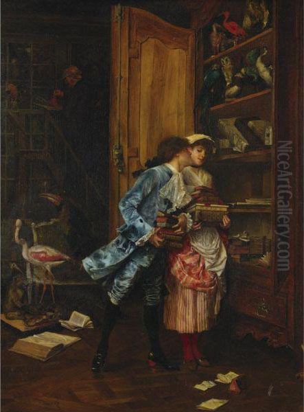 Stolen Kisses Oil Painting by Charles Edouard Edmond Delort