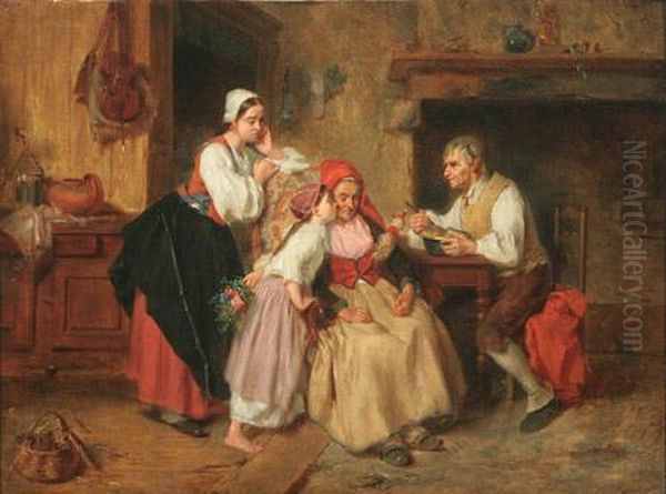 Flowers For Grandmother Oil Painting by Charles Edouard Edmond Delort