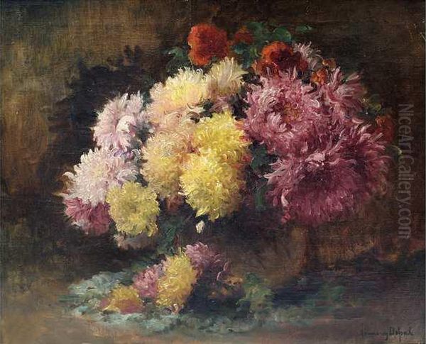 Bouquet De Chrysanthemes Oil Painting by Hermann Delpech