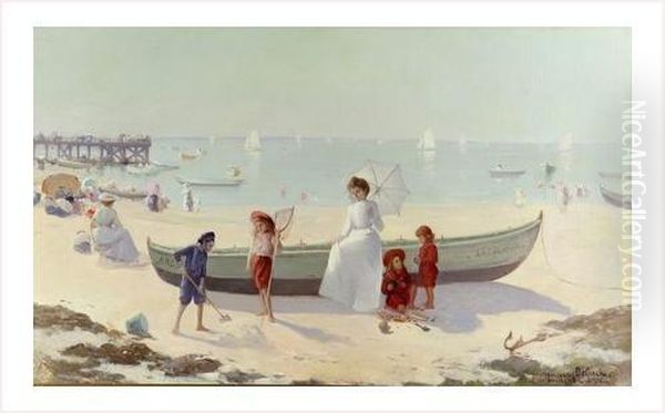 Arcachon, La Plage Oil Painting by Hermann Delpech