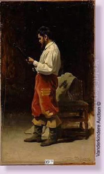 Homme Au Fusil Oil Painting by Emile Delperee