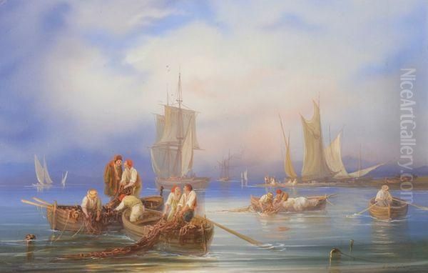 La Peche Et Le Retour De La Peche. Oil Painting by Giuseppe Delpinoy