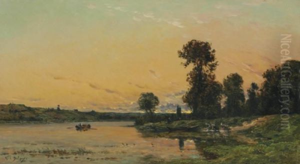 On The Banks Of The River Oil Painting by Hippolyte Camille Delpy