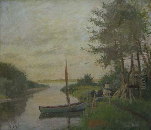 Barca Pe Lac Oil Painting by Hippolyte Camille Delpy