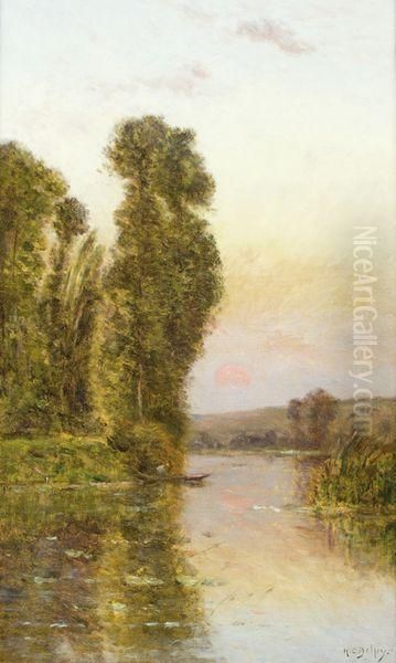 Pecheur Au Soleil Couchant Oil Painting by Hippolyte Camille Delpy