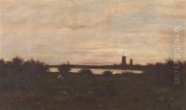 River In The Evening Light Oil Painting by Hippolyte Camille Delpy