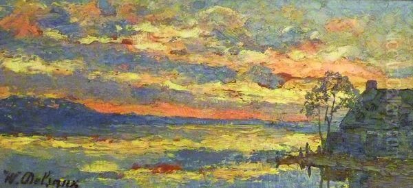 Coucher De Soleil Sur Une Berge Oil Painting by Willem Charles L. Delsaux