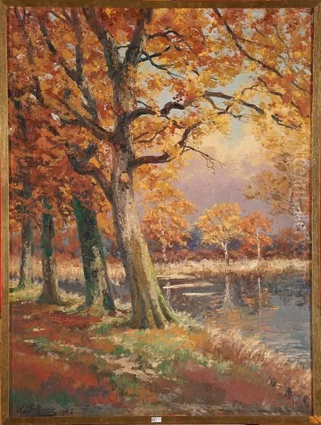 Bord D'etang En Automne Oil Painting by Willem Charles L. Delsaux