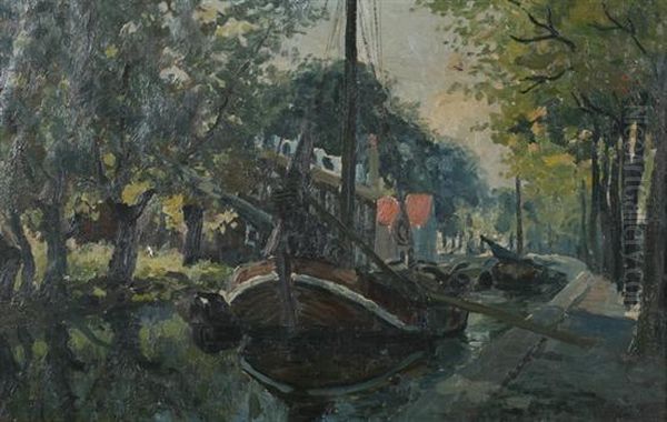 Bateau Au Canal Oil Painting by Willem Charles L. Delsaux