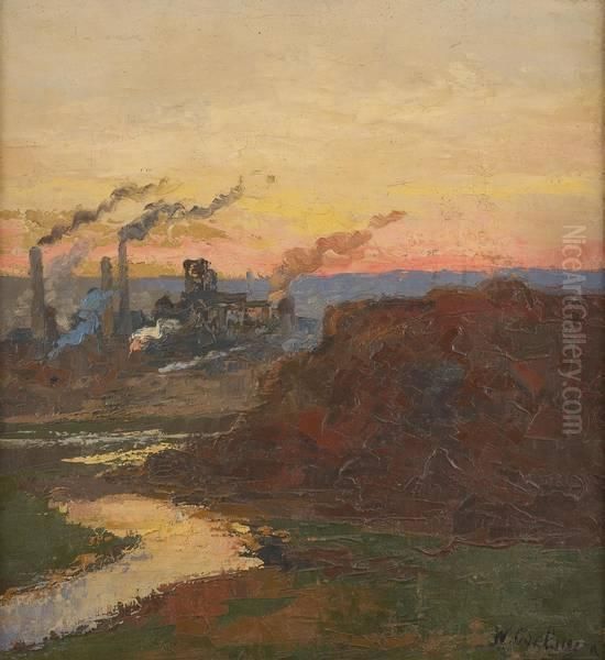 Coucher De Soleil Sur La Sambre Oil Painting by Willem Charles L. Delsaux