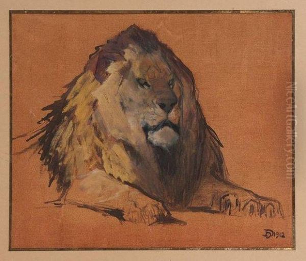 Lion Oil Painting by Henri Deluermoz