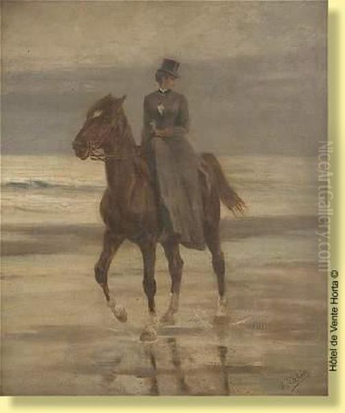 Elegante En Amazone Au Bord De La Mer Oil Painting by Jean Joseph Delvin