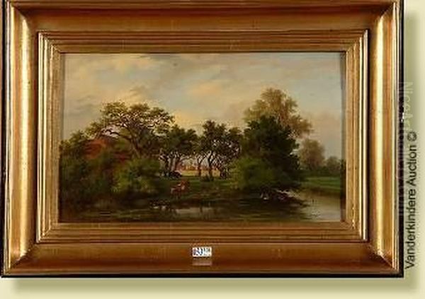 Bord De Riviere Anime Oil Painting by Louis Demaertelaere