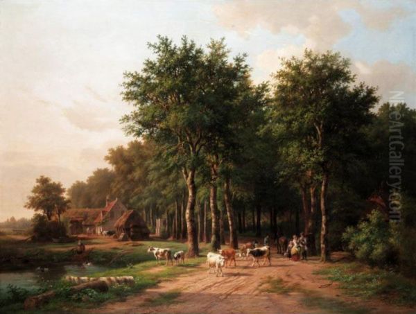 Bringing In The Herd Oil Painting by Louis Demaertelaere