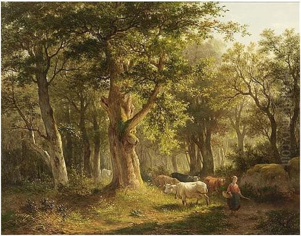 A Shepherdess In The Woods Oil Painting by Louis Demaertelaere