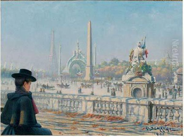 La Place De La Concorde Oil Painting by Adolphe Demange