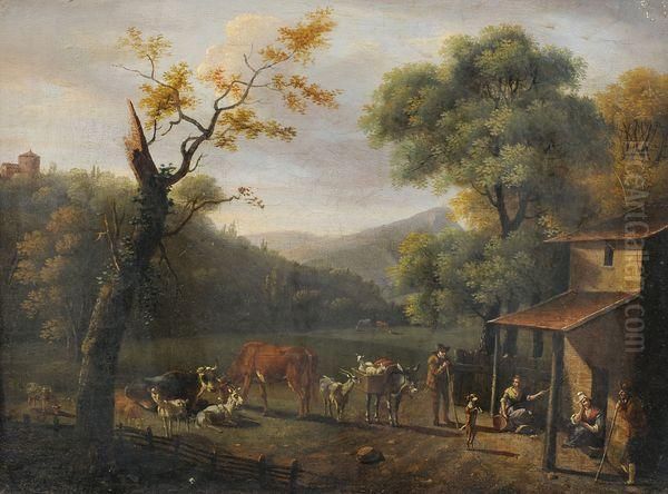 Scene Campagnarde. Oil Painting by Jean Louis (Marnette) De Marne