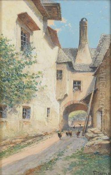 Geflugel In Einem Innenhof Oil Painting by Franz Demel