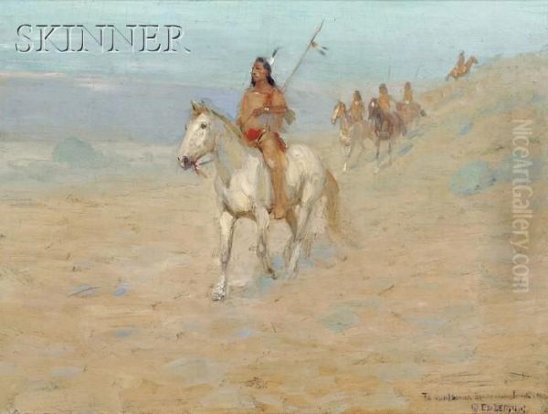 View Of Native Americans On Horseback Oil Painting by Edwin Willard Deming