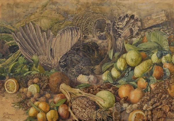 Still Life With Turkey And Fruits. Oil Painting by Paul Demme