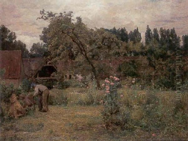 Tending The Garden Oil Painting by Adrien Louis Demont