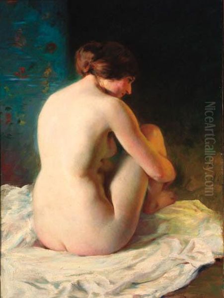 A Seated Nude Oil Painting by Adrien Louis Demont