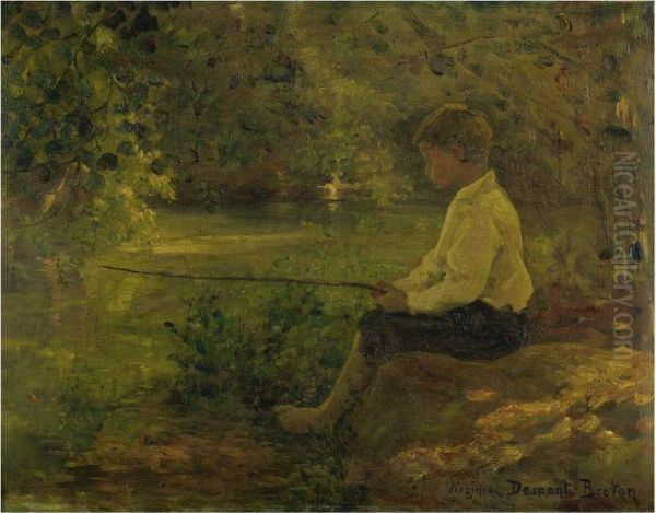 L'enfant A La Peche Oil Painting by Virginie Demont-Breton