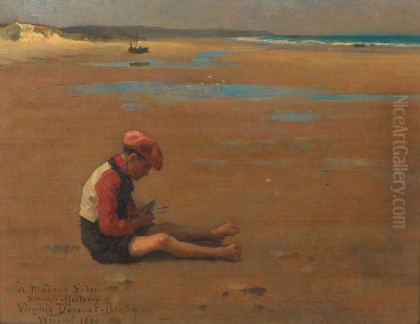 Jeune Garcon Sur La Plage Oil Painting by Virginie Demont-Breton