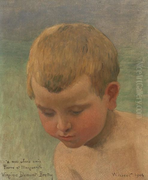 Etude De Tete D'enfant Oil Painting by Virginie Demont-Breton