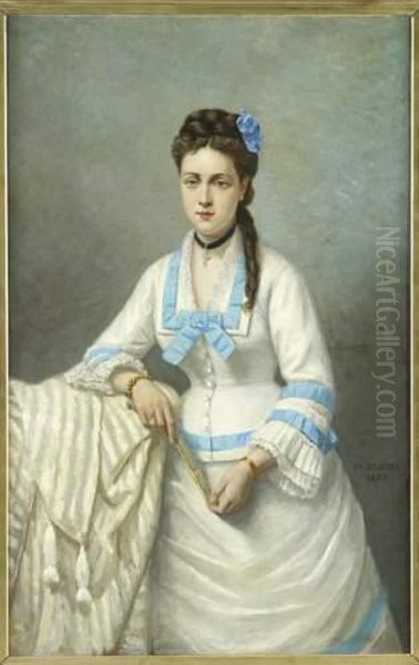 Portrait De Femme A L'eventail Oil Painting by Charles Theophile Demory