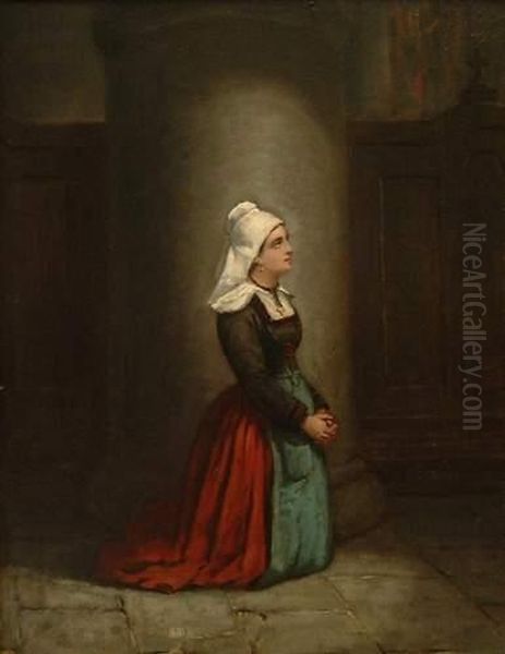 Jeune Femme En Priere Oil Painting by Charles Theophile Demory