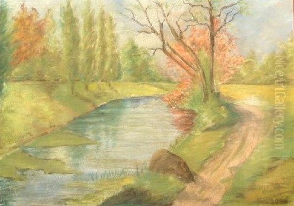 Landschaft Mit Flusslauf Oil Painting by Jerome Rene Demoulin