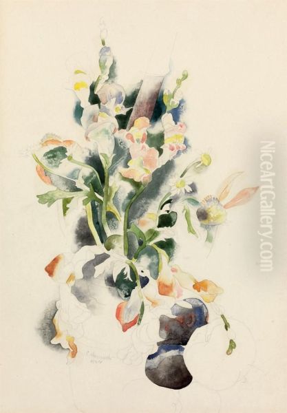 Floral Still Life With Plums Oil Painting by Charles Demuth