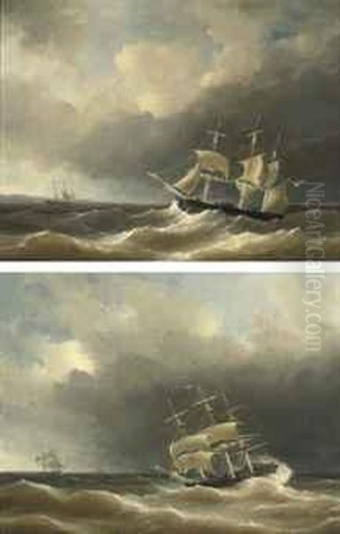 Dutch Fregats In Heavy Weather Oil Painting by Herman Henry Op Der Heijde