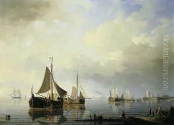 An Der Hollandischen Kuste. Oil Painting by Herman Henry Op Der Heijde