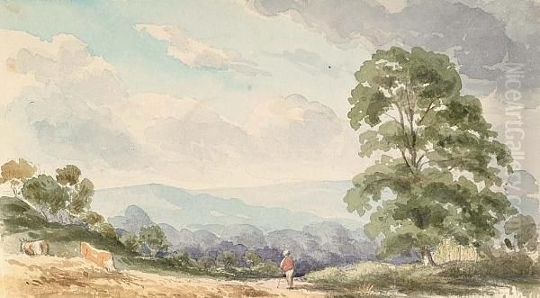 A Lone Figure Before A Rural Landscape, With 9 Other Views By The Same Hand Oil Painting by John Charles Denham