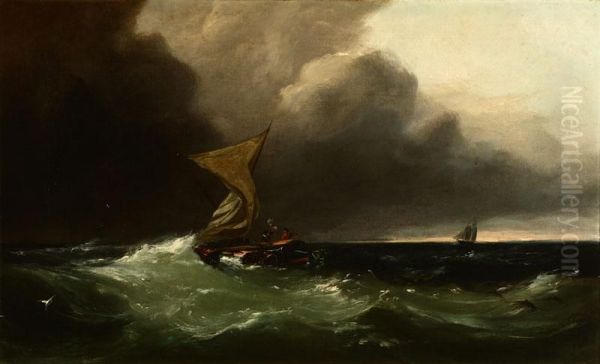 Shipwrecked Figures Signaling To A Distant Sailing Ship Oil Painting by Gideon Jacques Denny