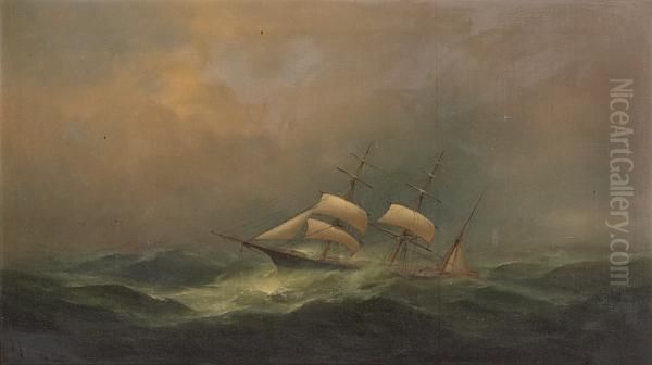 A Ship On Rough Seas Oil Painting by Gideon Jacques Denny