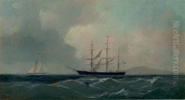 An American Three Masted Clipper Ship In San Francisco Bay Oil Painting by Gideon Jacques Denny