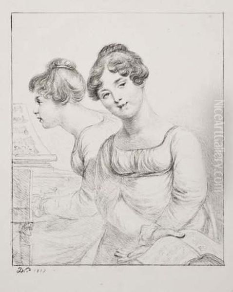 Deux Jeunes Filles, L'une Au Clavecin, L'autre Tenant Une Partition Oil Painting by Dominique Vivant Denon