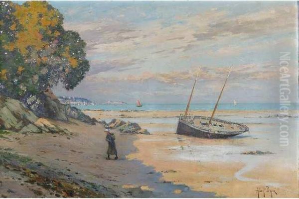 Bateau Echoue Sur La Plage Oil Painting by Albert Depre