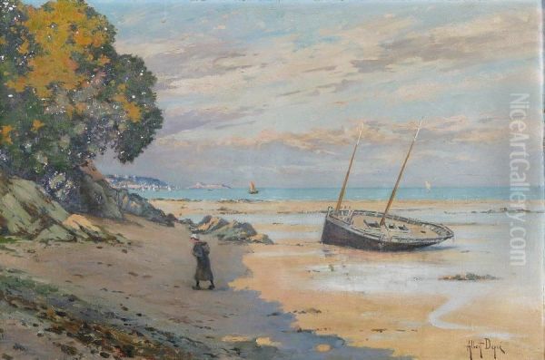 Bateau Echoue Sur La Plage Oil Painting by Albert Depre