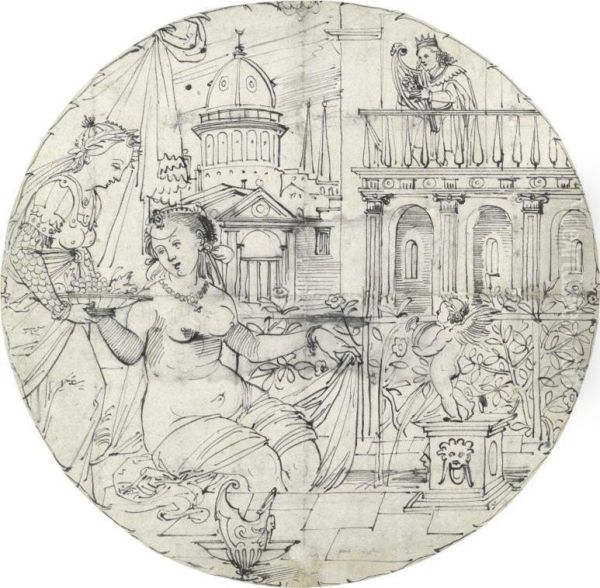 Bathsheba At Her Bath, With King David Looking On Oil Painting by Daniel Jungere Der Lindtmayer