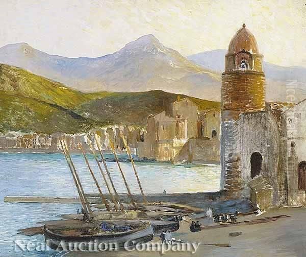 The Old Harborat Collioure, France Oil Painting by Auguste Deroy