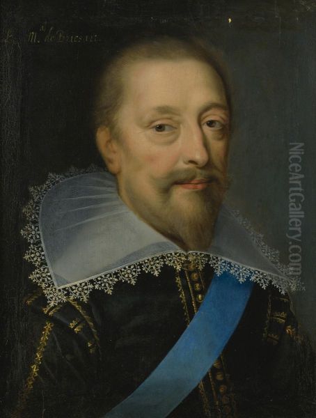 Portrait Of A Man With Blue Sash Oil Painting by Claude Deruet