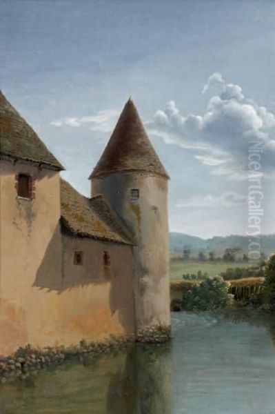 Paysage De Campagne Avec Maison Fortifiee Oil Painting by Josephine Henriette Des Roys