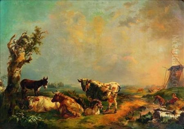 Cattle And Livestock Oil Painting by Charles Desan